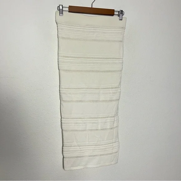 Torn by Ronny Kobo Pointelle Knit Bodycon Pencil Midi Skirt Ivory Size Medium - Picture 3 of 8